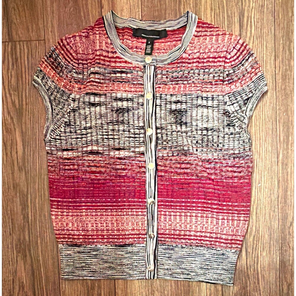 white house black market y2k teacher grandma core cardigan small s red black